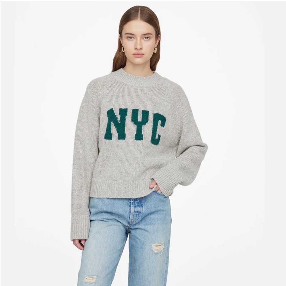 Anine Bing Kendrick University NYC Gray and Green Sweater